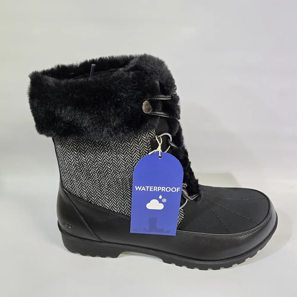 JBU Jambu Northgate Waterproof Winter Boots Black 10 Faux Fur Traction Comfort